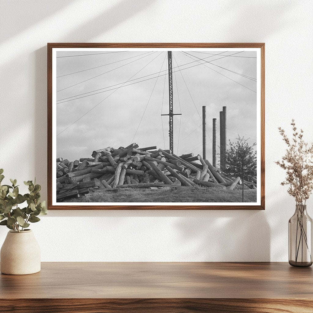 Vintage Logs Stacked at Lumber Mill Laurel Mississippi 1939