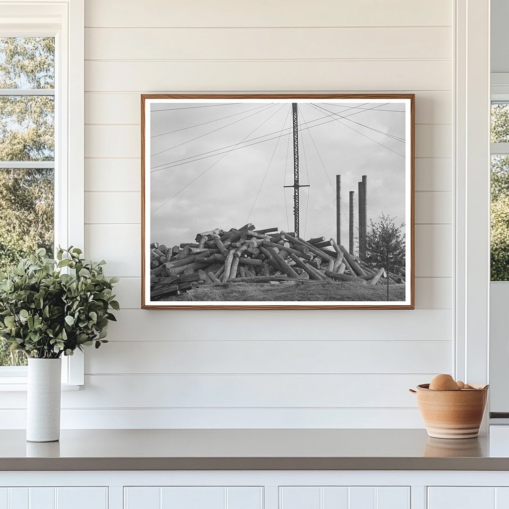 Vintage Logs Stacked at Lumber Mill Laurel Mississippi 1939