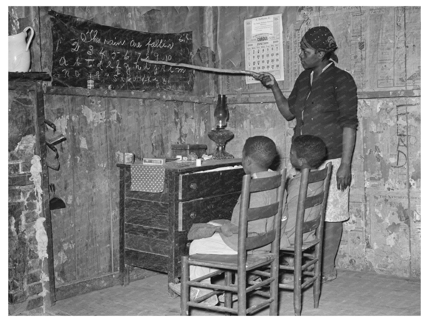 Mother Teaching Children Numbers and Alphabet 1939
