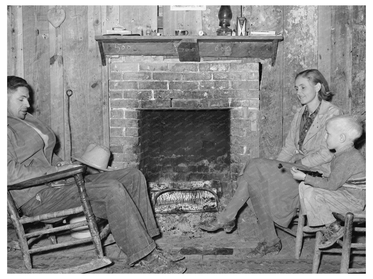 Tenant Farmer Family by Fireplace Sunflower Plantation 1939