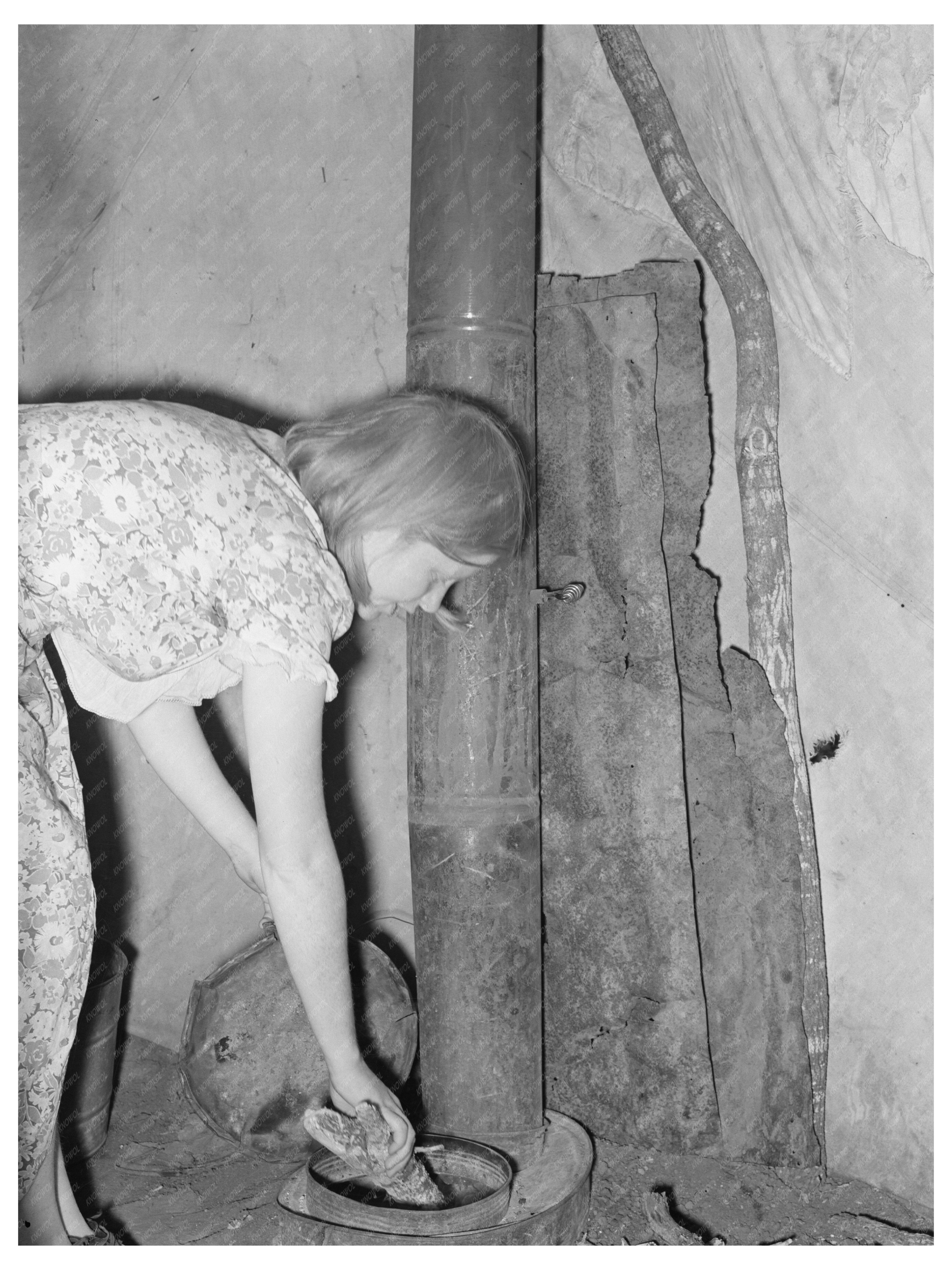 Migrant Camp Fire Building in Harlingen Texas 1939