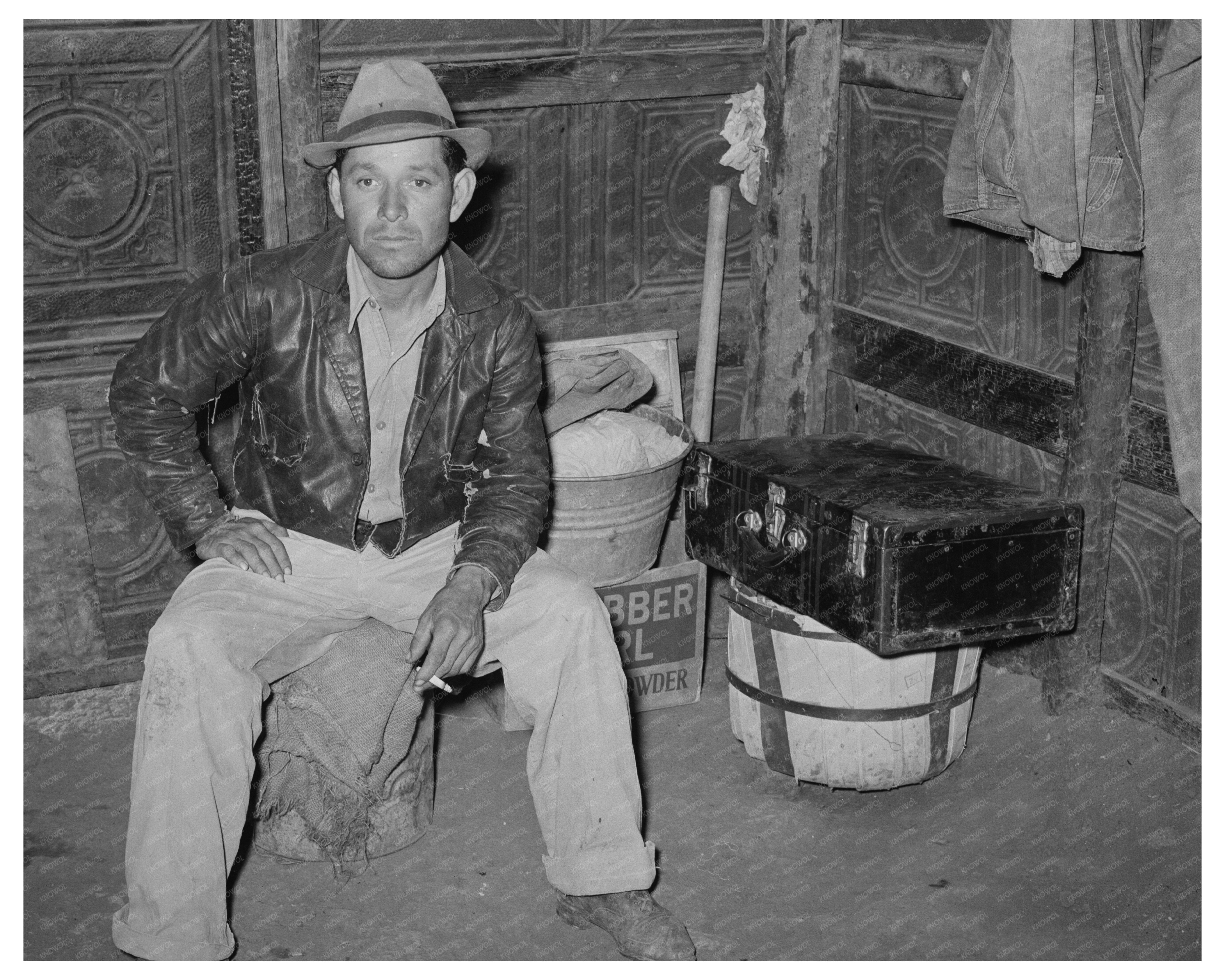 Mexican Man in One-Room Dwelling Robstown Texas 1939
