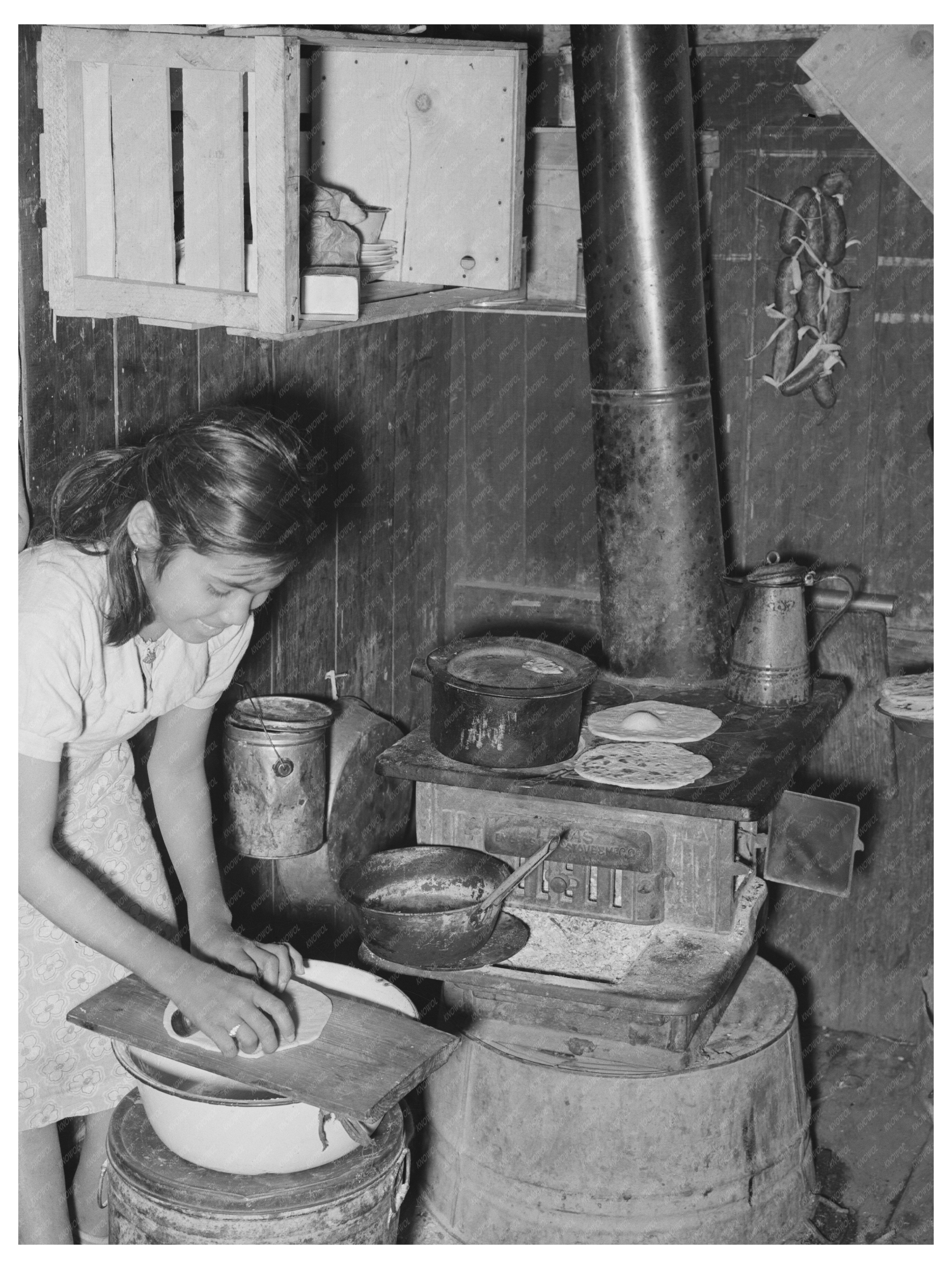 Mexican Girl Making Tortillas in Robstown Texas 1939