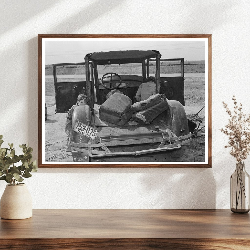Migrant Worker Repairs Car in Harlingen Texas 1939