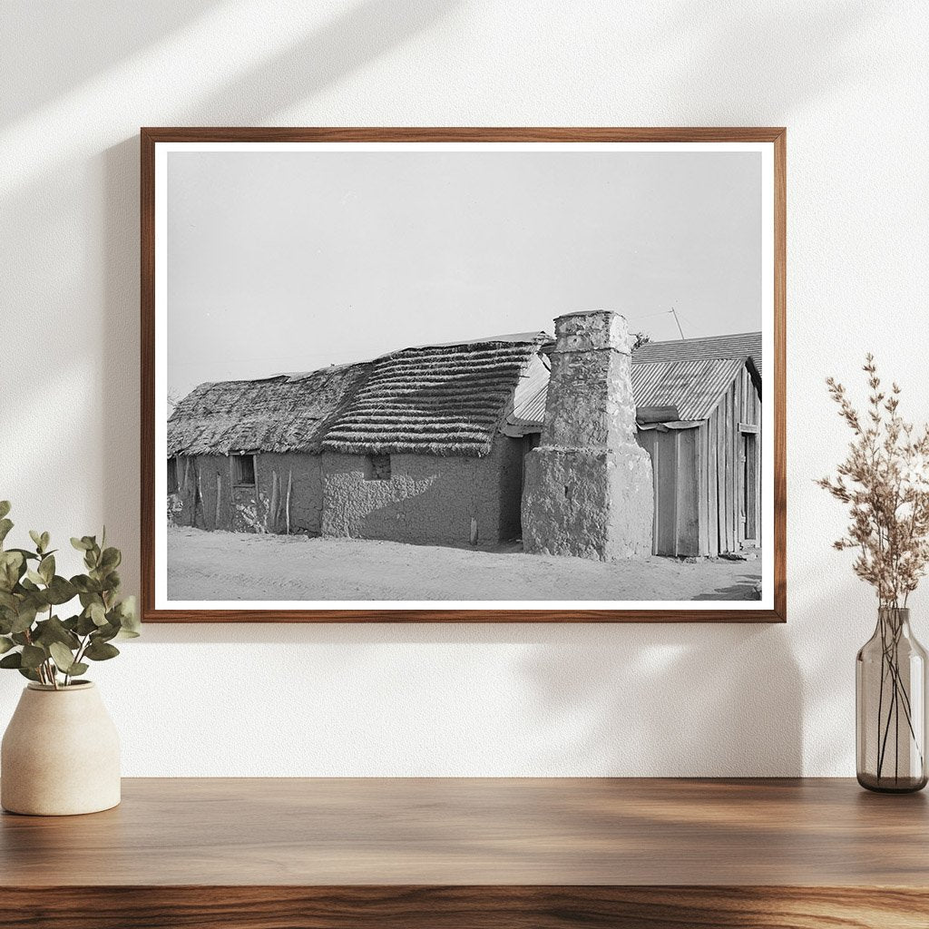 Vintage Adobe House with Palmetto Roof in Texas 1939