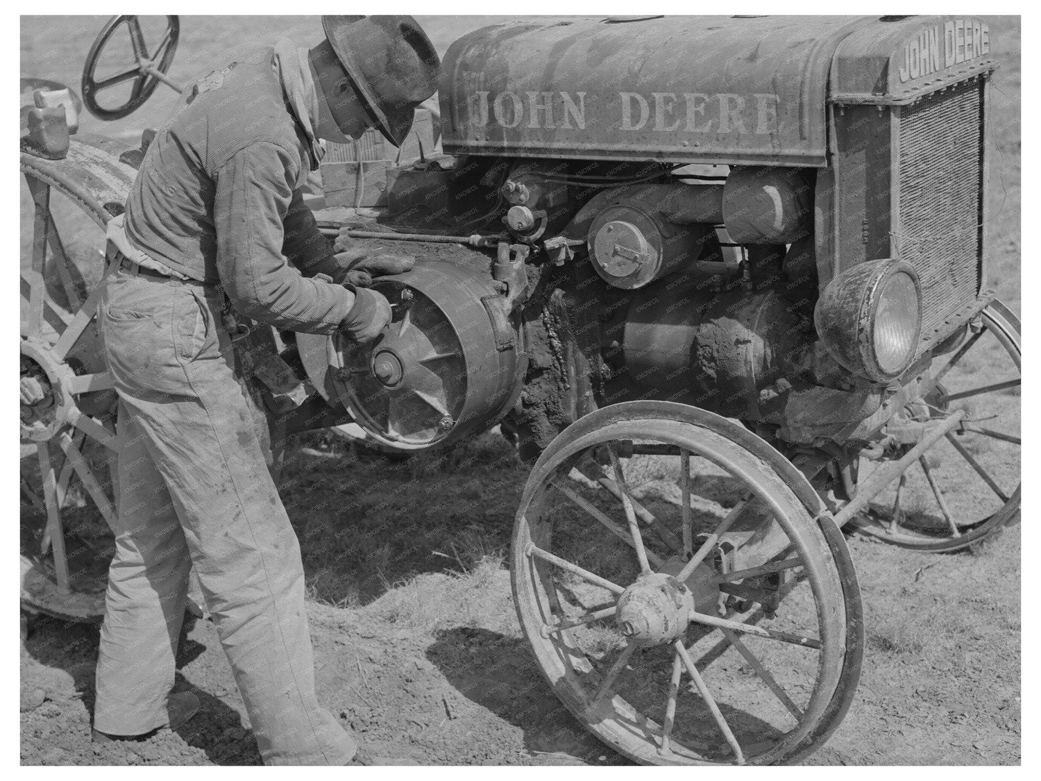 Young Boy Repairs Tractor Clutch El Indio Texas 1939