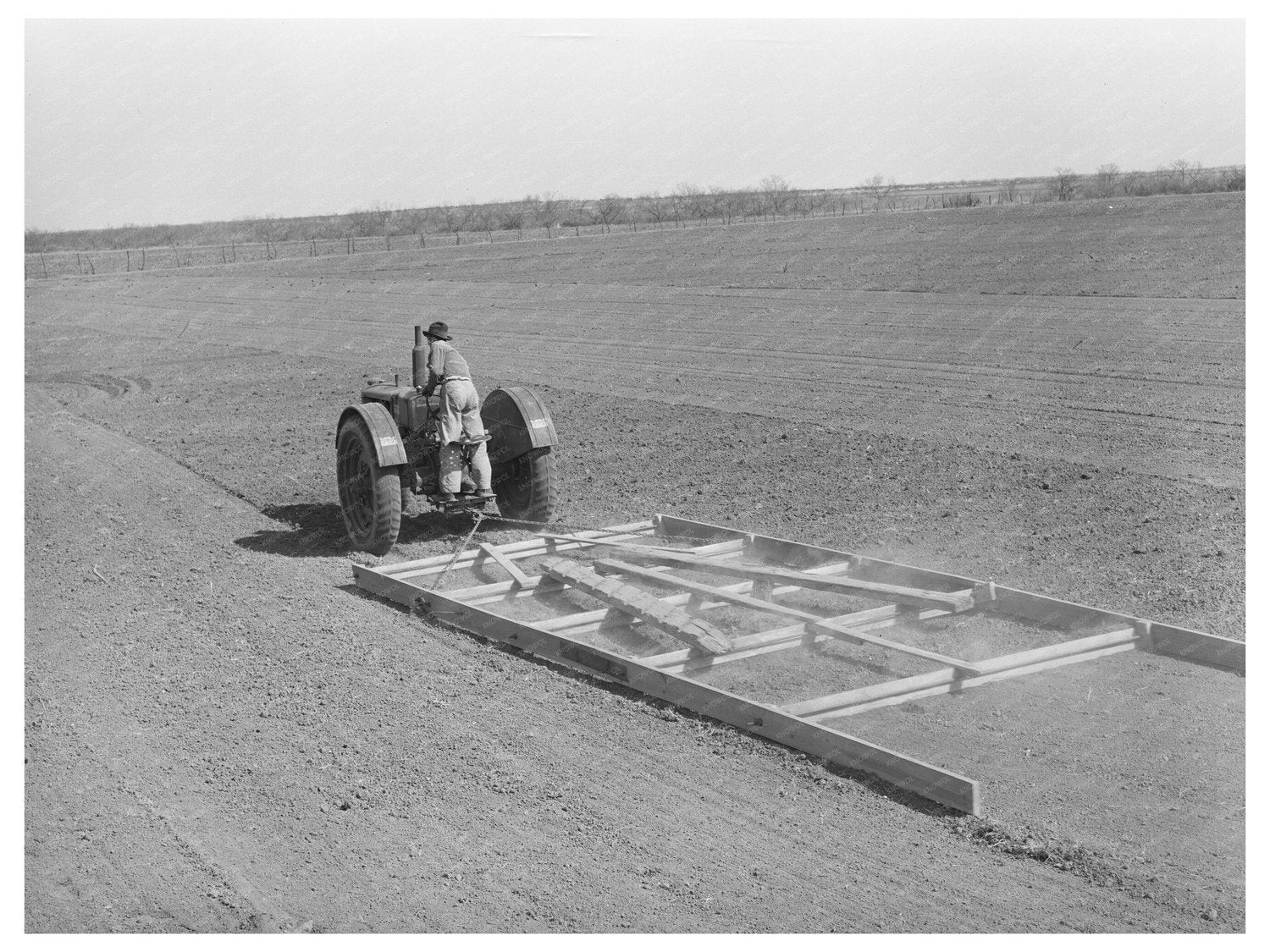 Tractor and Wooden Floater Soil Preparation Texas 1939