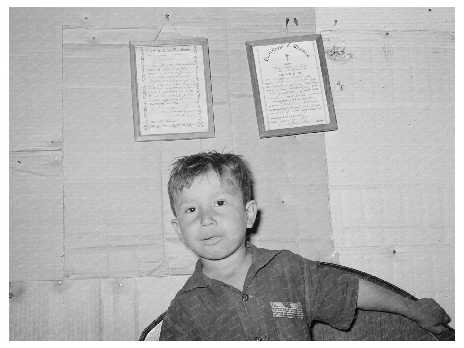 Mexican Boy Under Baptism Certificate San Antonio 1939