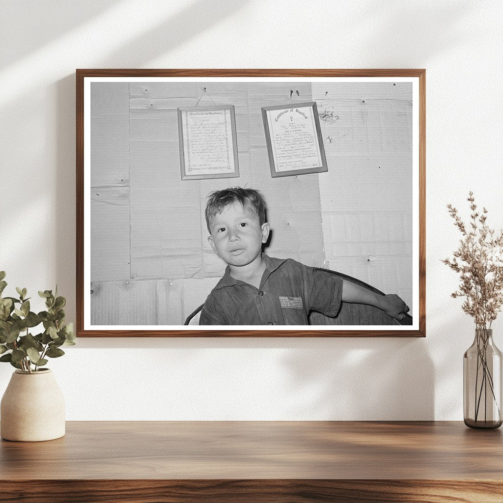 Mexican Boy Under Baptism Certificate San Antonio 1939