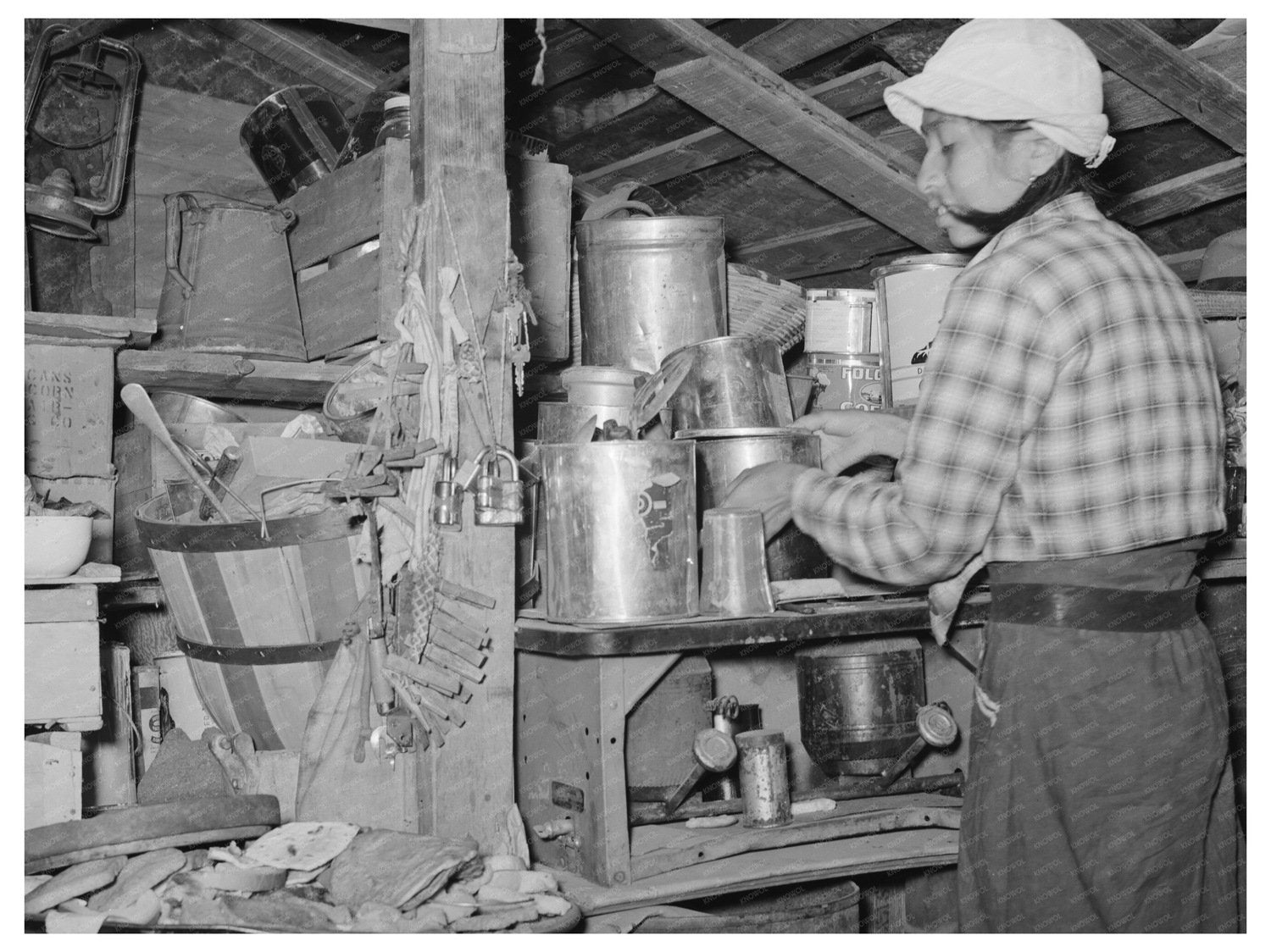 Mexican Woman Organizing Belongings San Antonio 1939
