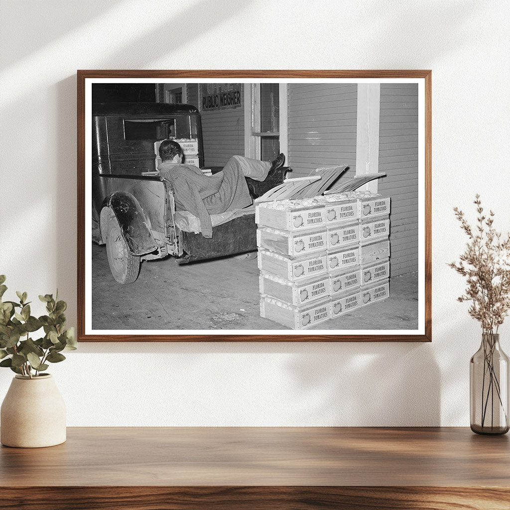 Tomato Peddler Sleeping in Truck San Antonio 1939