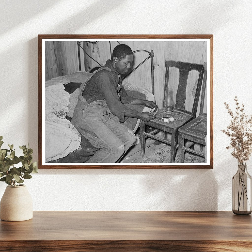 Man Lighting Lamp in Bedroom Louisiana April 1939