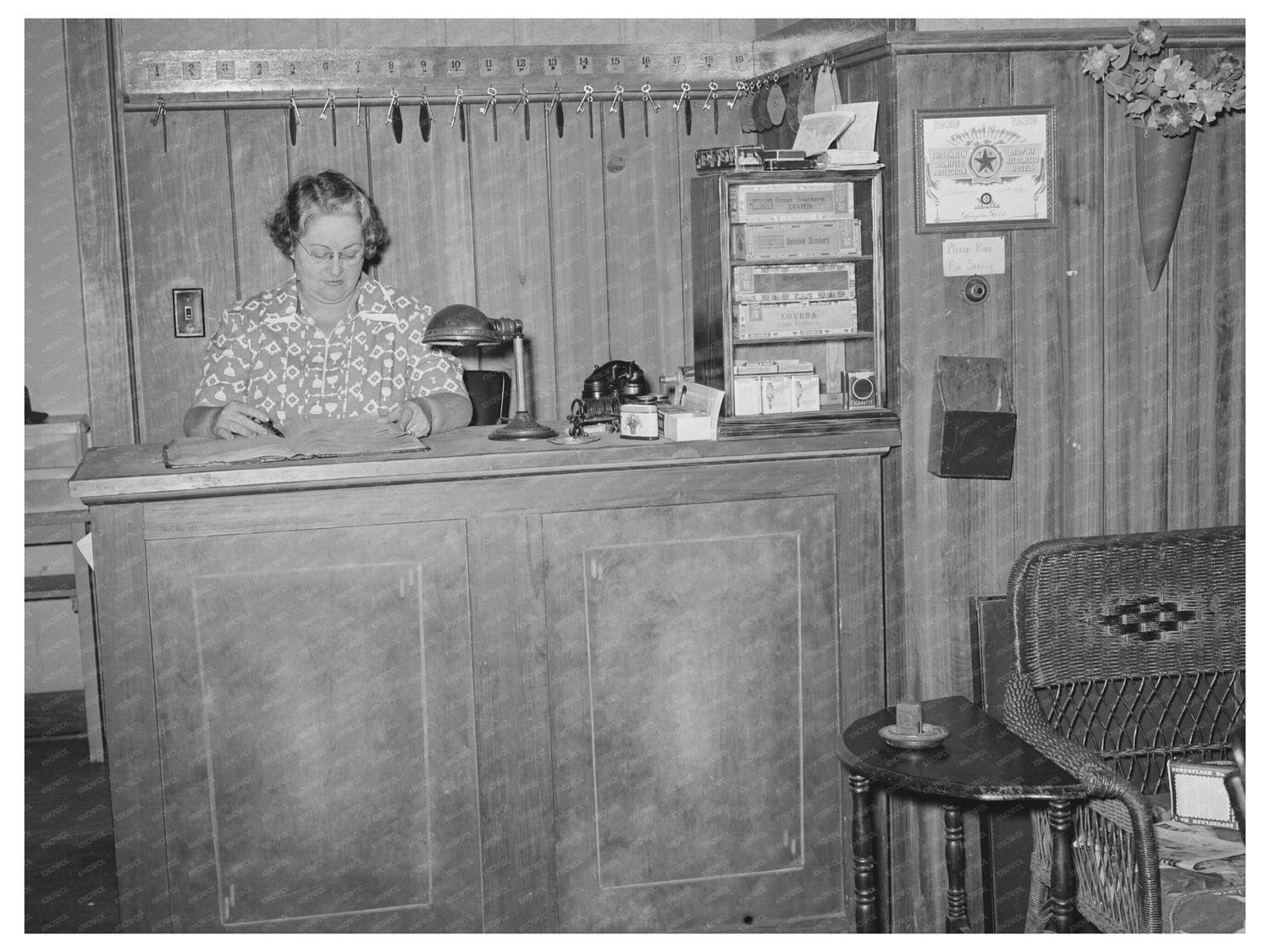 San Augustine Texas Hotel Desk Interior April 1939