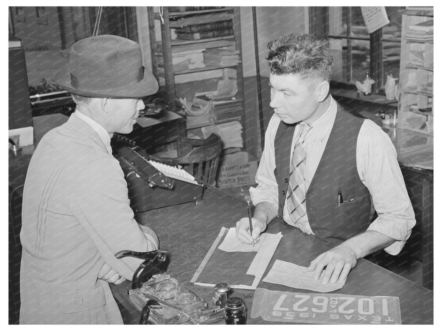 San Augustine Texas Automobile License April 1939 Vintage Image