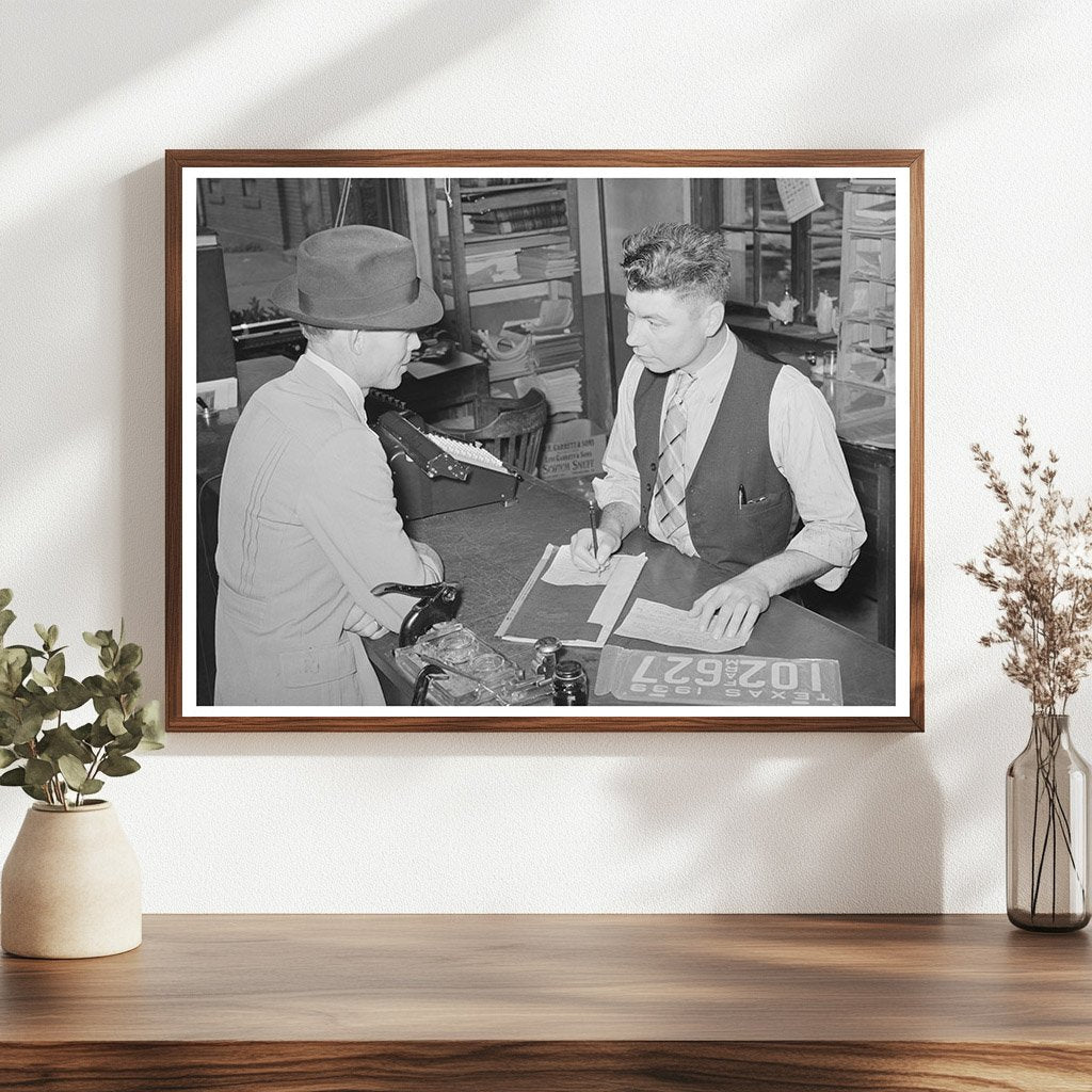 San Augustine Texas Automobile License April 1939 Vintage Image