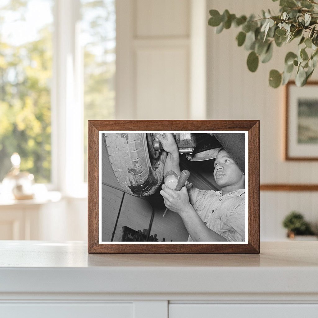 Greasing Automobile in Garage San Augustine Texas 1939