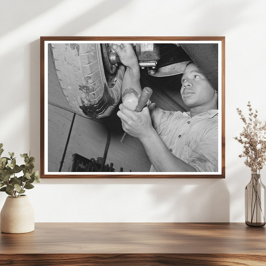 Greasing Automobile in Garage San Augustine Texas 1939