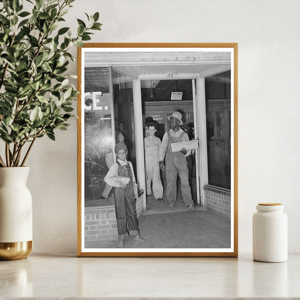 Man Exiting San Augustine Post Office with Baby Chicks 1939