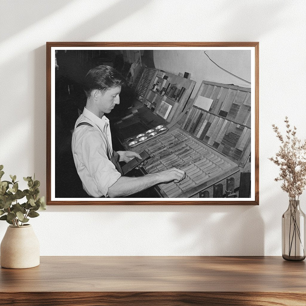 Hand Setting Type in San Augustine Texas April 1939