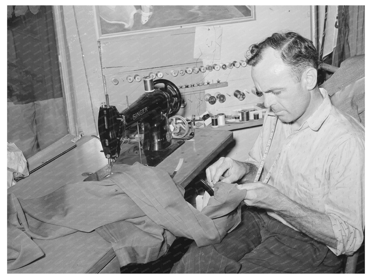 Tailor Shortening Trousers in San Augustine Texas 1939