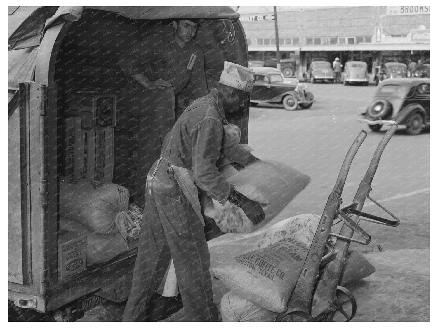 Grocery Wagon Unloading in San Augustine Texas 1939