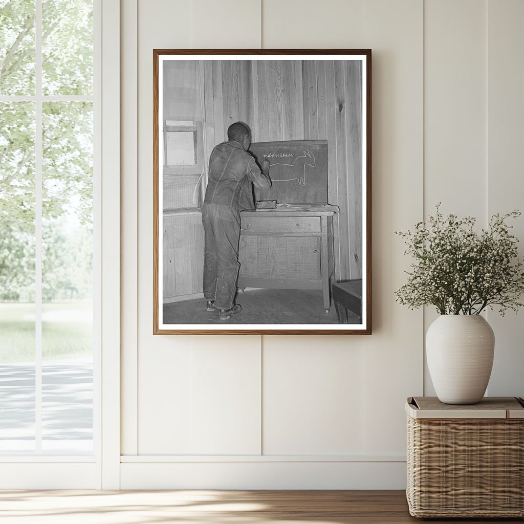 Young Boy Drawing on Blackboard at Sabine Farms 1939
