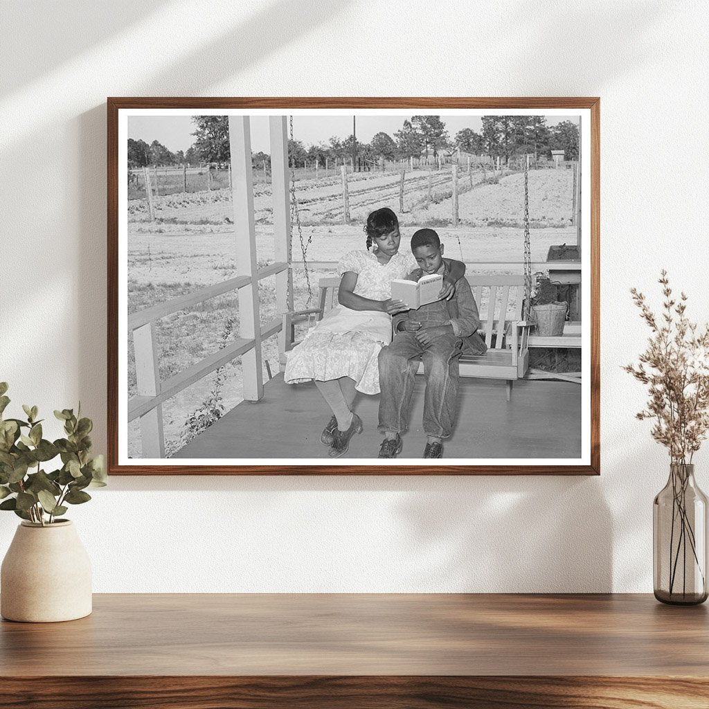 Woman Reading to Son on Porch Swing April 1939