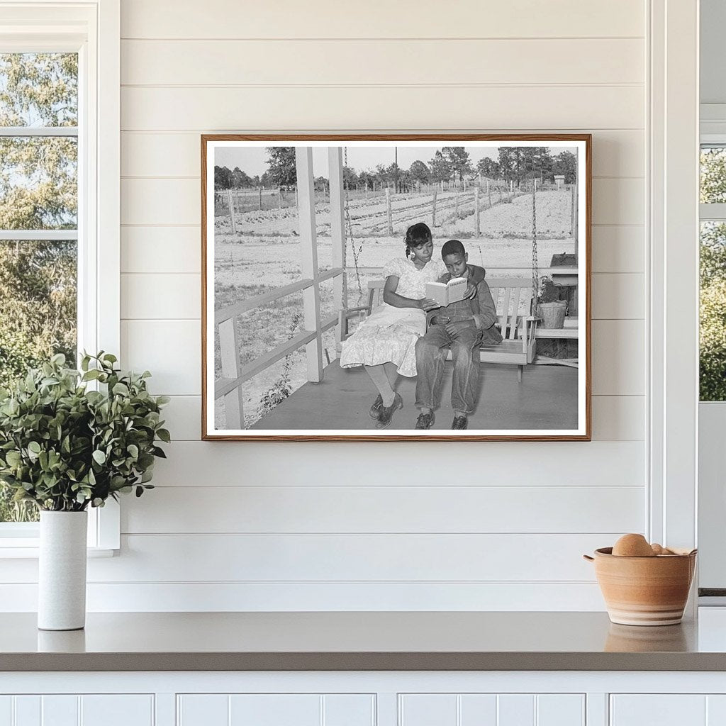 Woman Reading to Son on Porch Swing April 1939