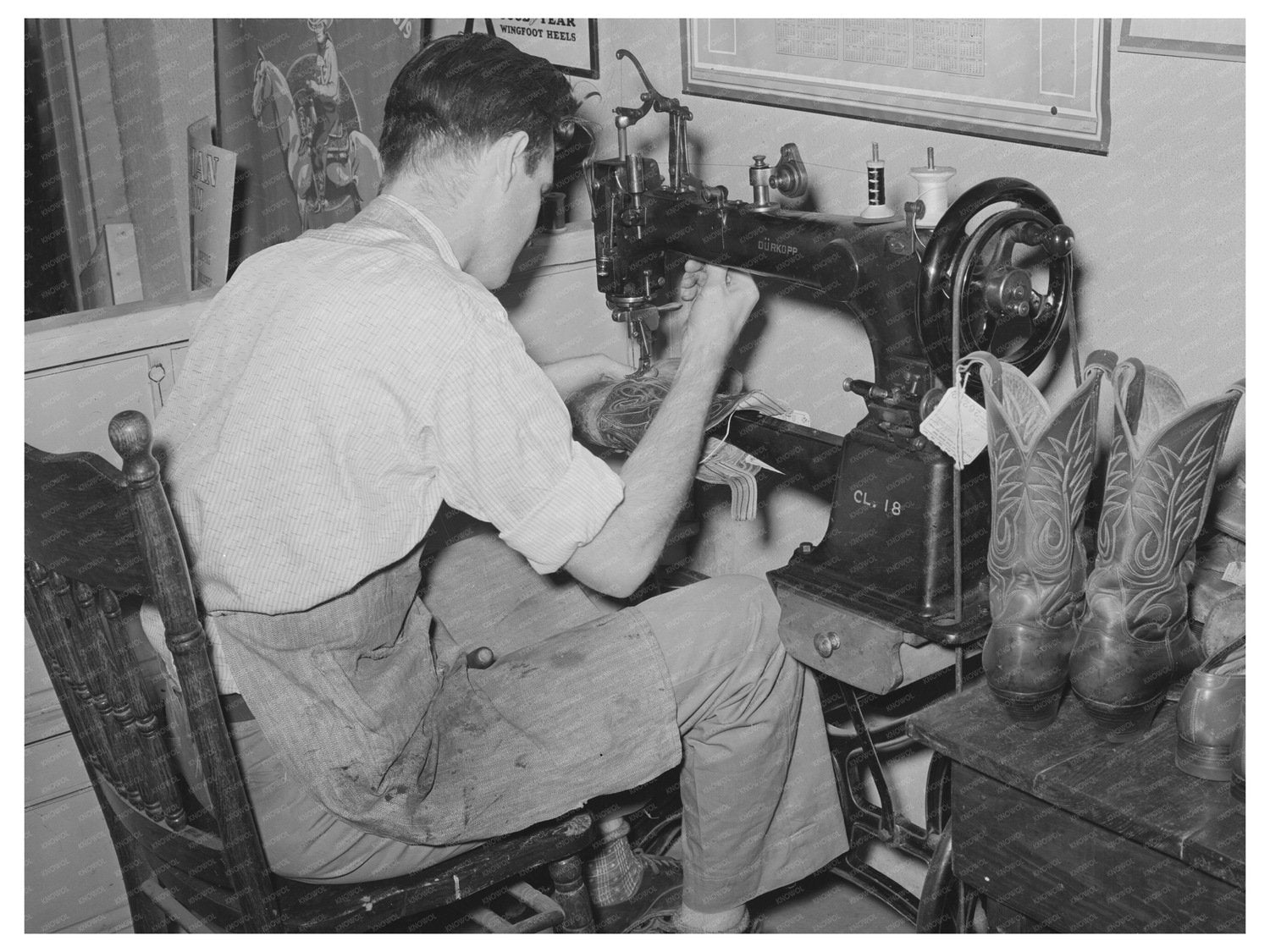 Vintage Boot Shop Scene in Alpine Texas 1939