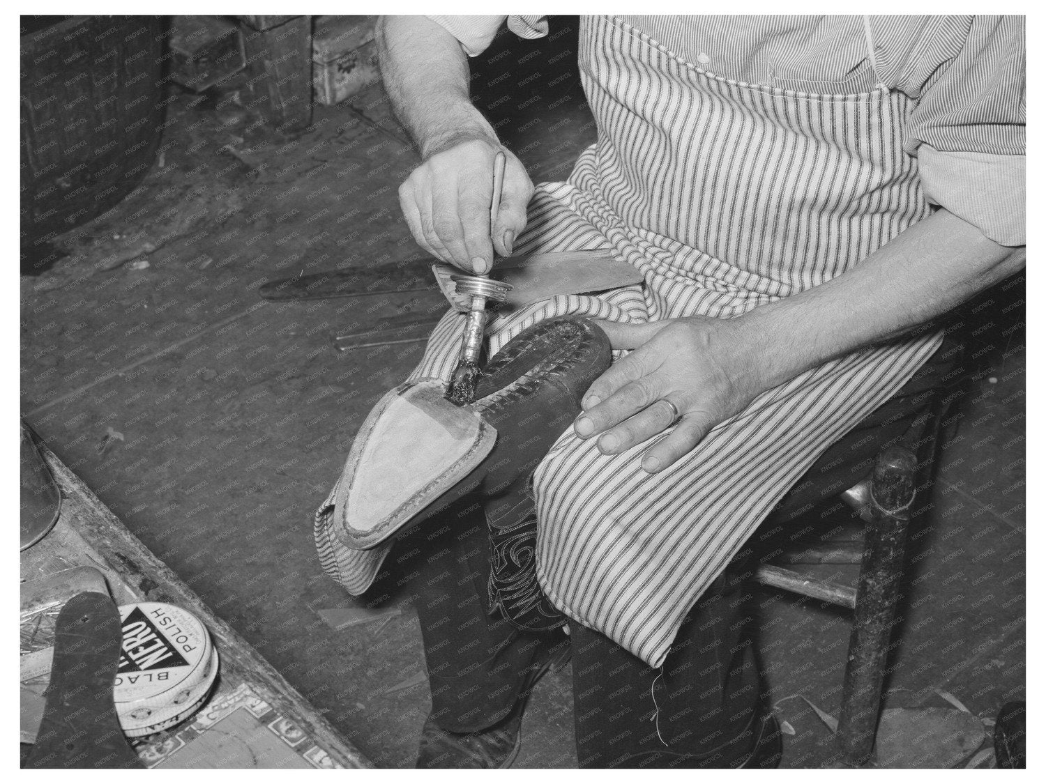 1939 Vintage Bootmaking Glue Application in Alpine Texas