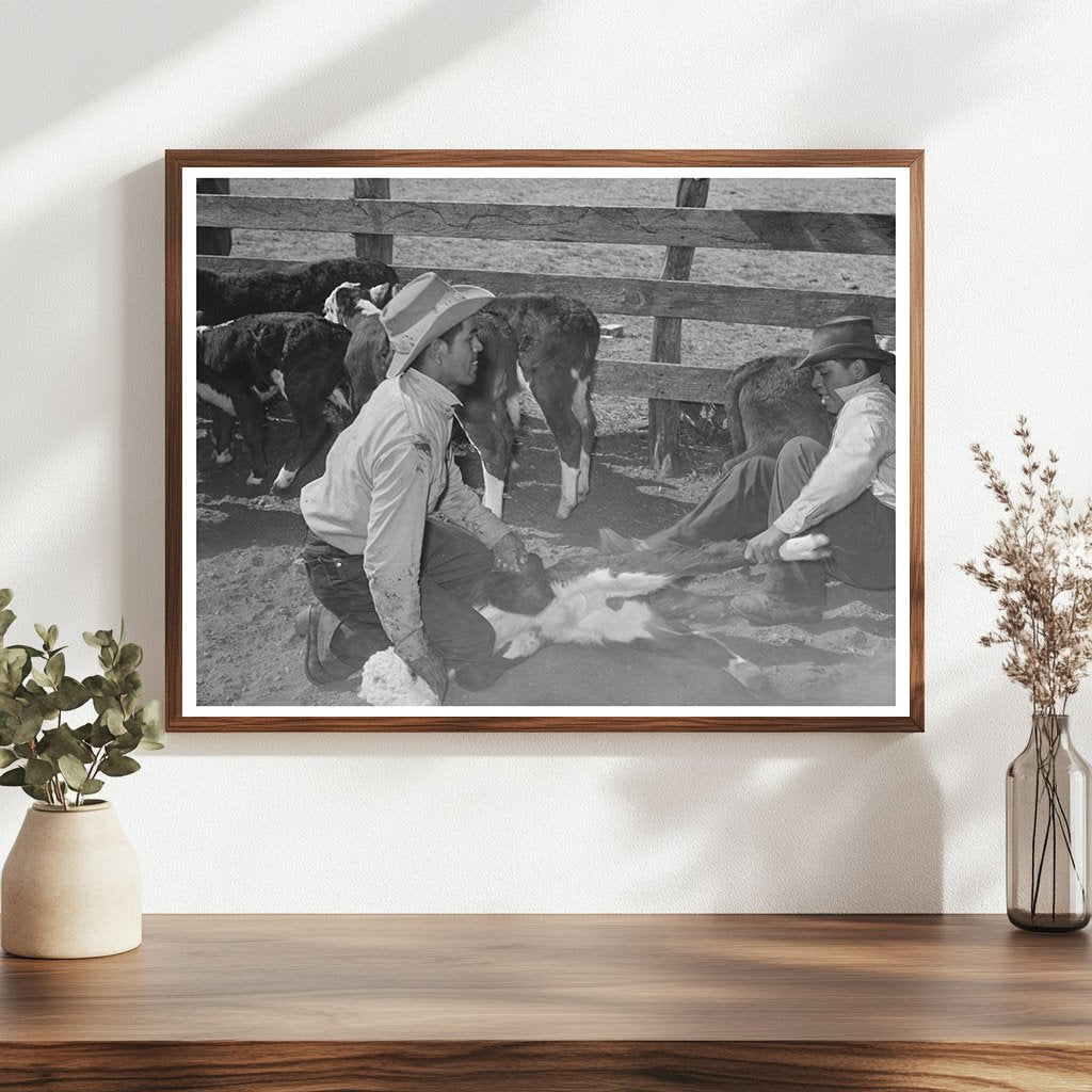 Mexican Cowboys Branding Calf at Walking X Ranch 1939