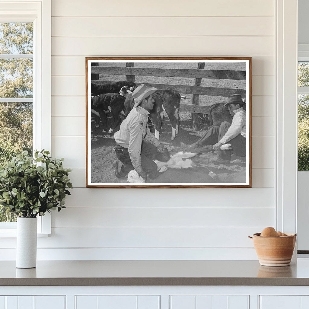 Mexican Cowboys Branding Calf at Walking X Ranch 1939