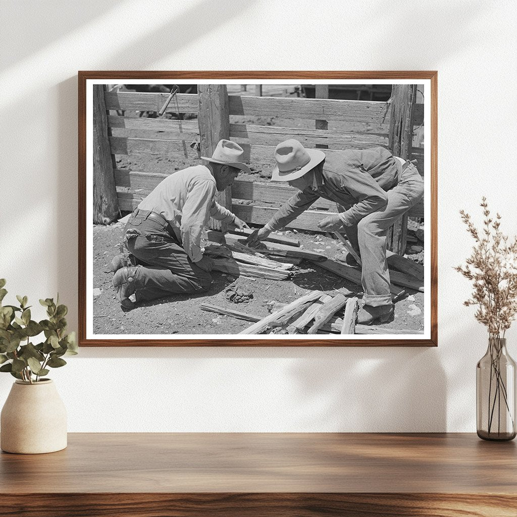 Mexican Cowboys Heating Branding Irons in Marfa Texas 1939