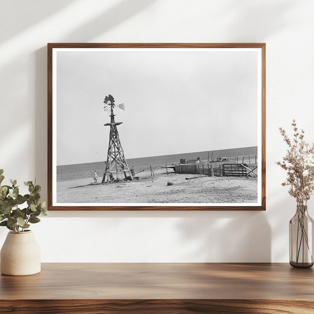 Vintage 1939 Windmill and Water Trough in Ralls Texas