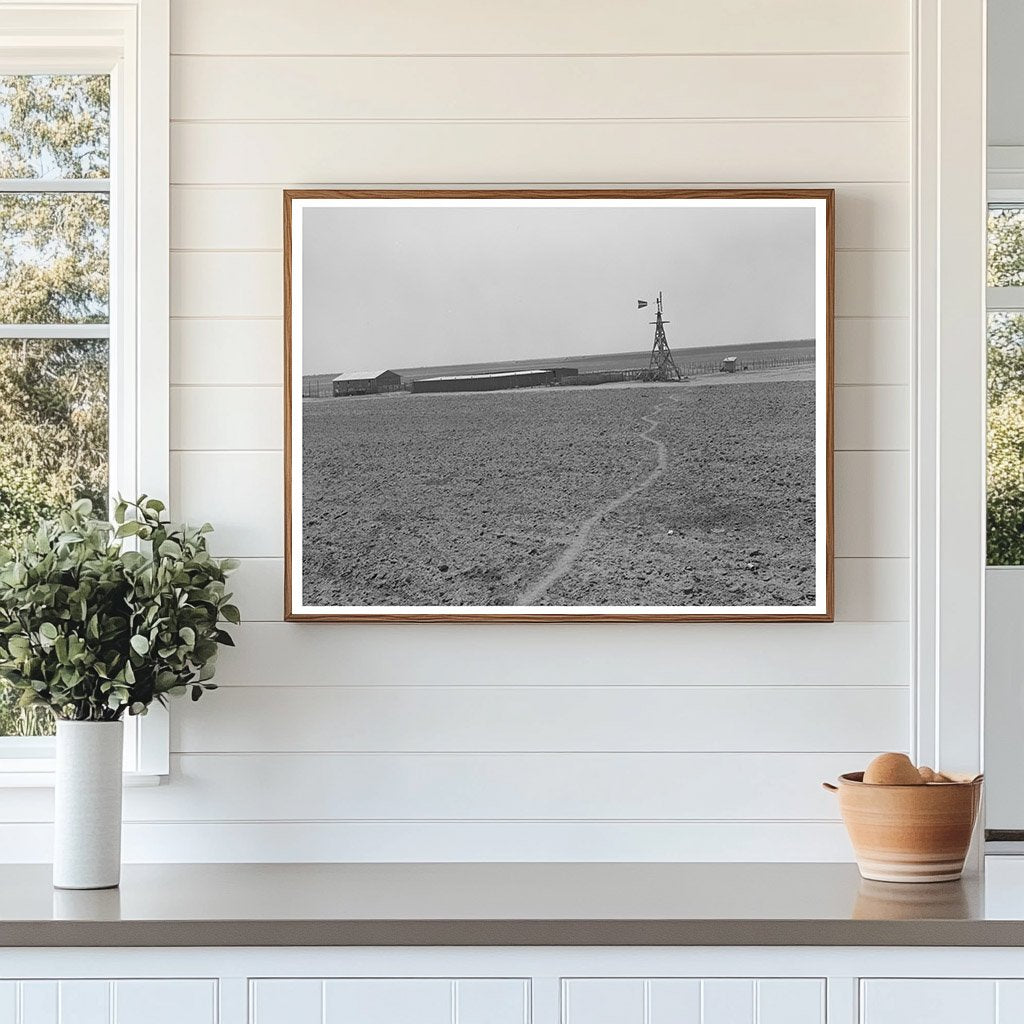 Vintage 1939 Texas Farm Windmill and Hog Pen Image