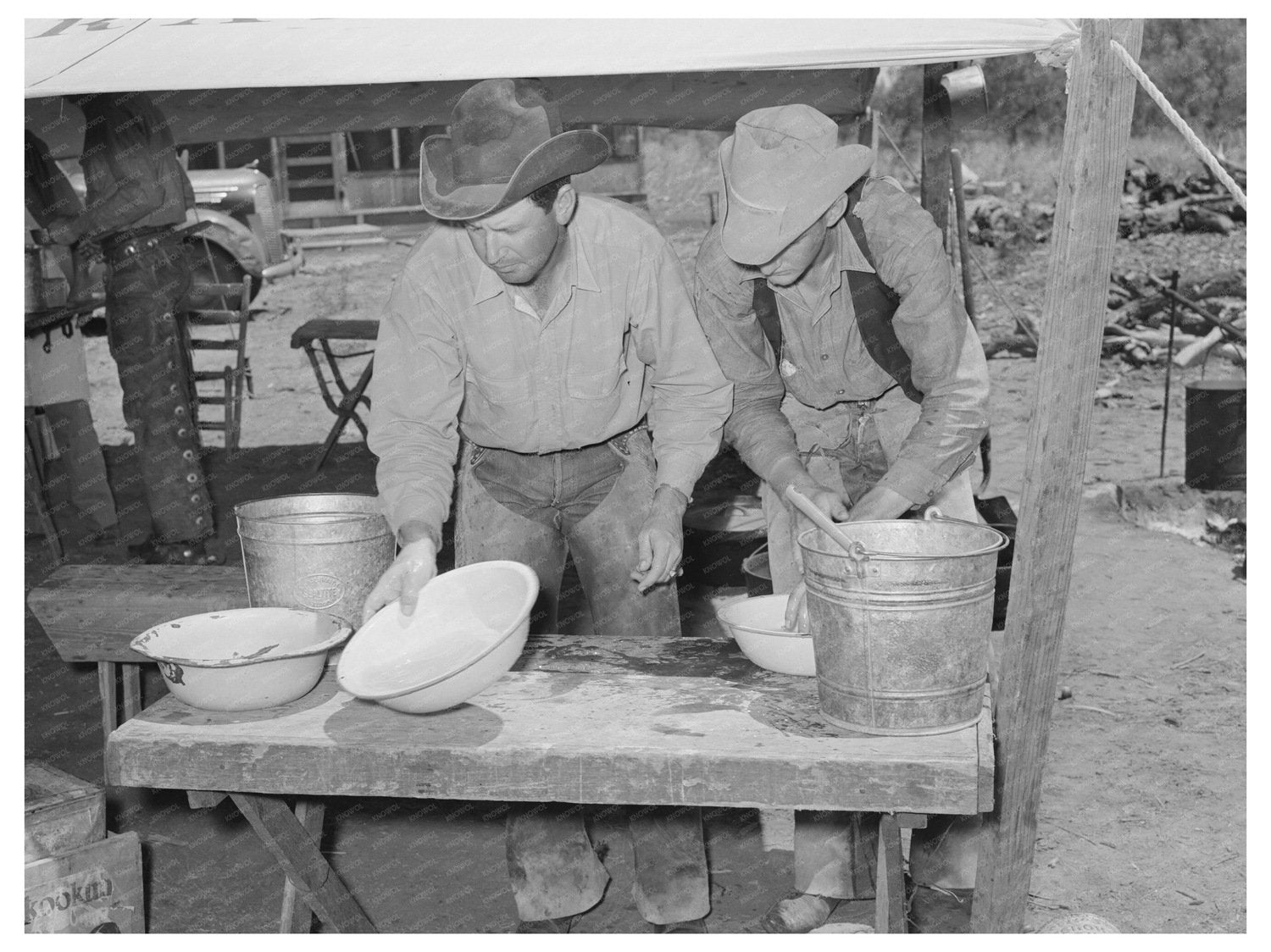 Cowboys Washing Up for Dinner SMS Ranch Texas May 1939
