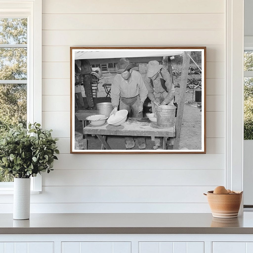 Cowboys Washing Up for Dinner SMS Ranch Texas May 1939