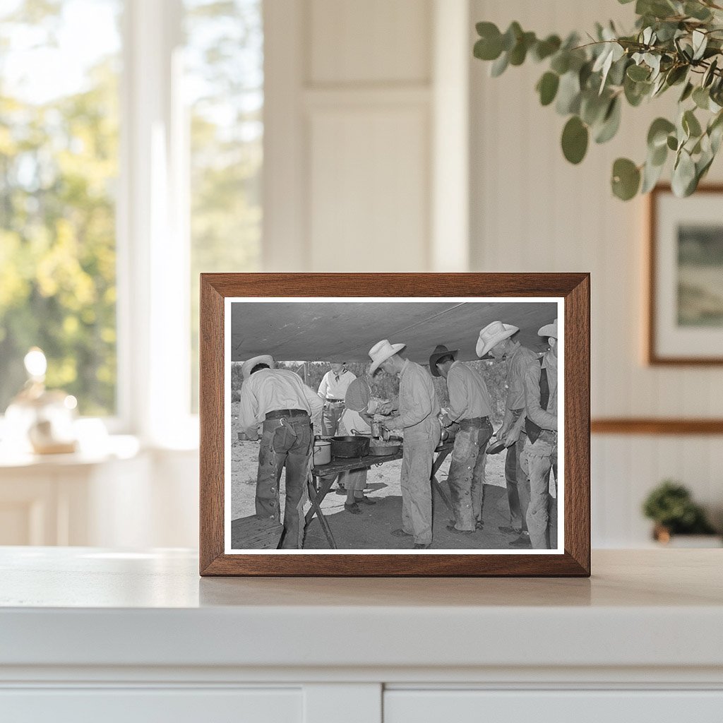Cowboys Dining at Chuck Wagon SMS Ranch Spur Texas 1939