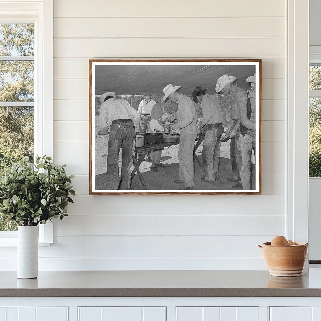 Cowboys Dining at Chuck Wagon SMS Ranch Spur Texas 1939