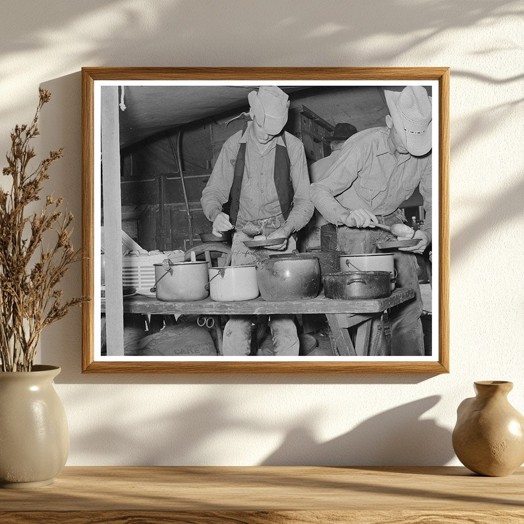Cowboys Dining at Chuck Wagon SMS Ranch Texas 1939