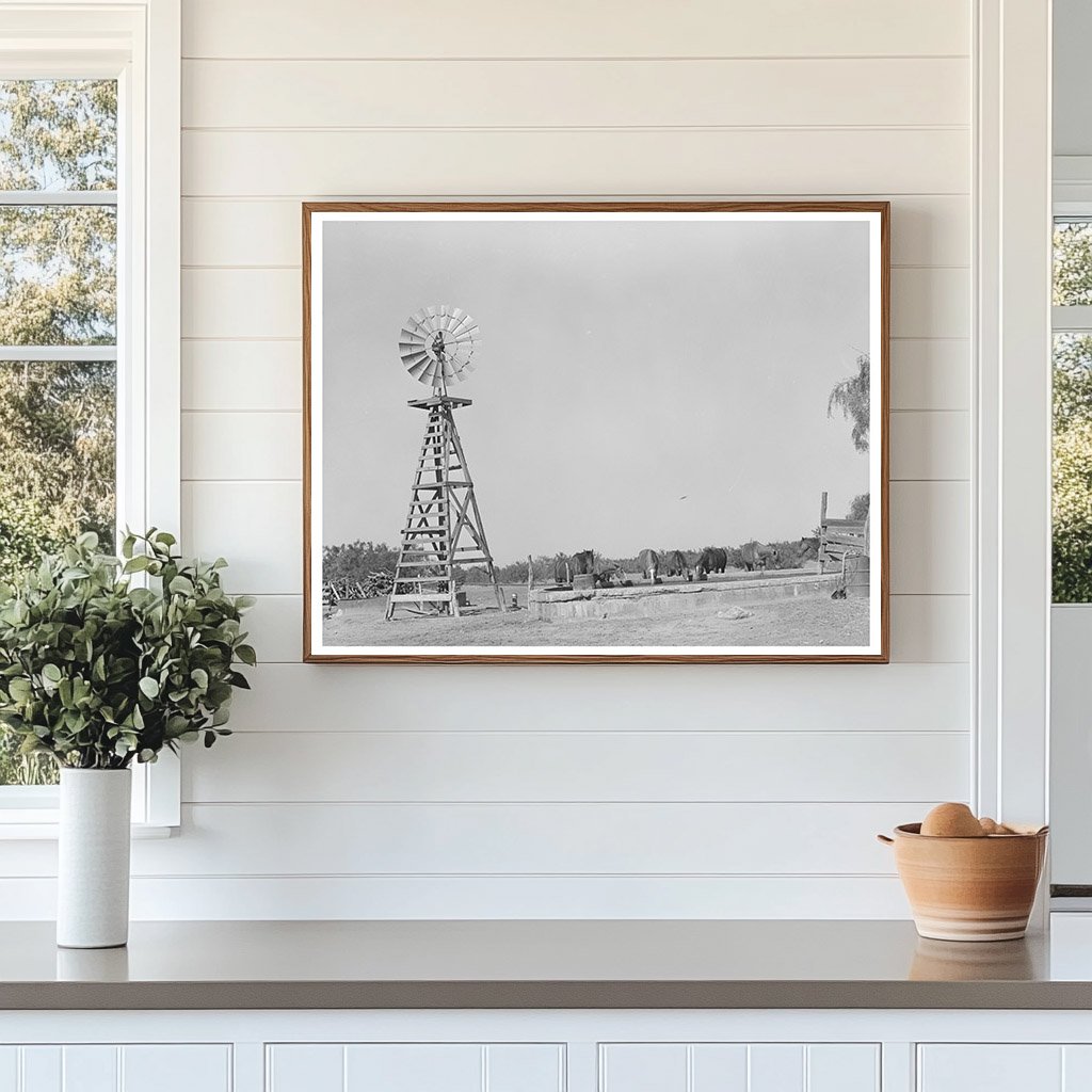 Windmill and Watering Trough at SMS Ranch Texas 1939