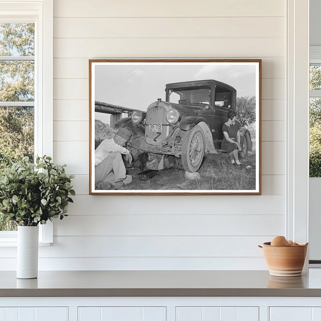 Migrant Steeple-Jack Family Working on Car 1939