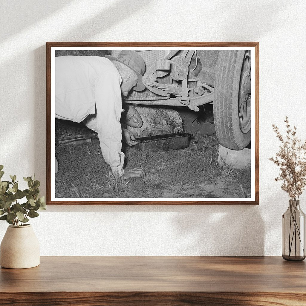 Migrant Steeple-Jack Working on Auto Near Prague 1939