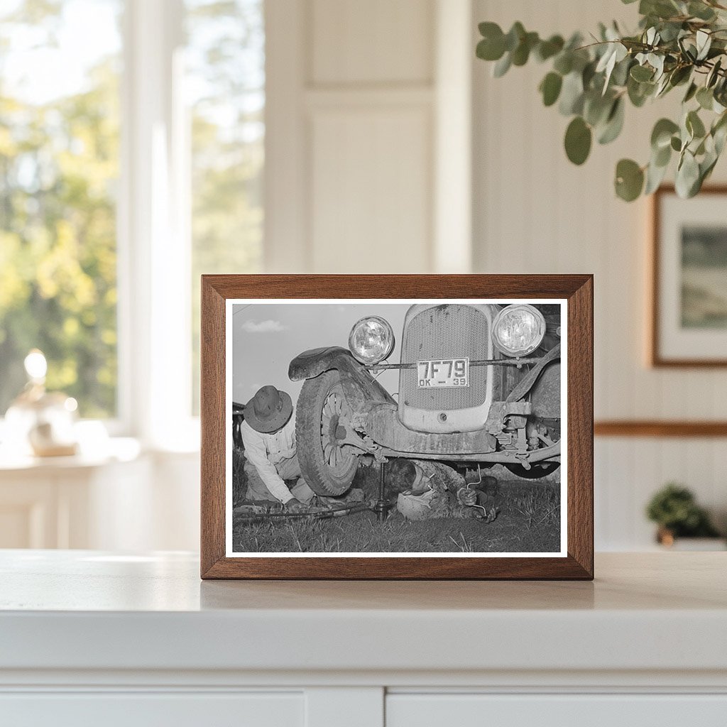 Migrant Steeplejack Fixing Car with Fathers Help 1939