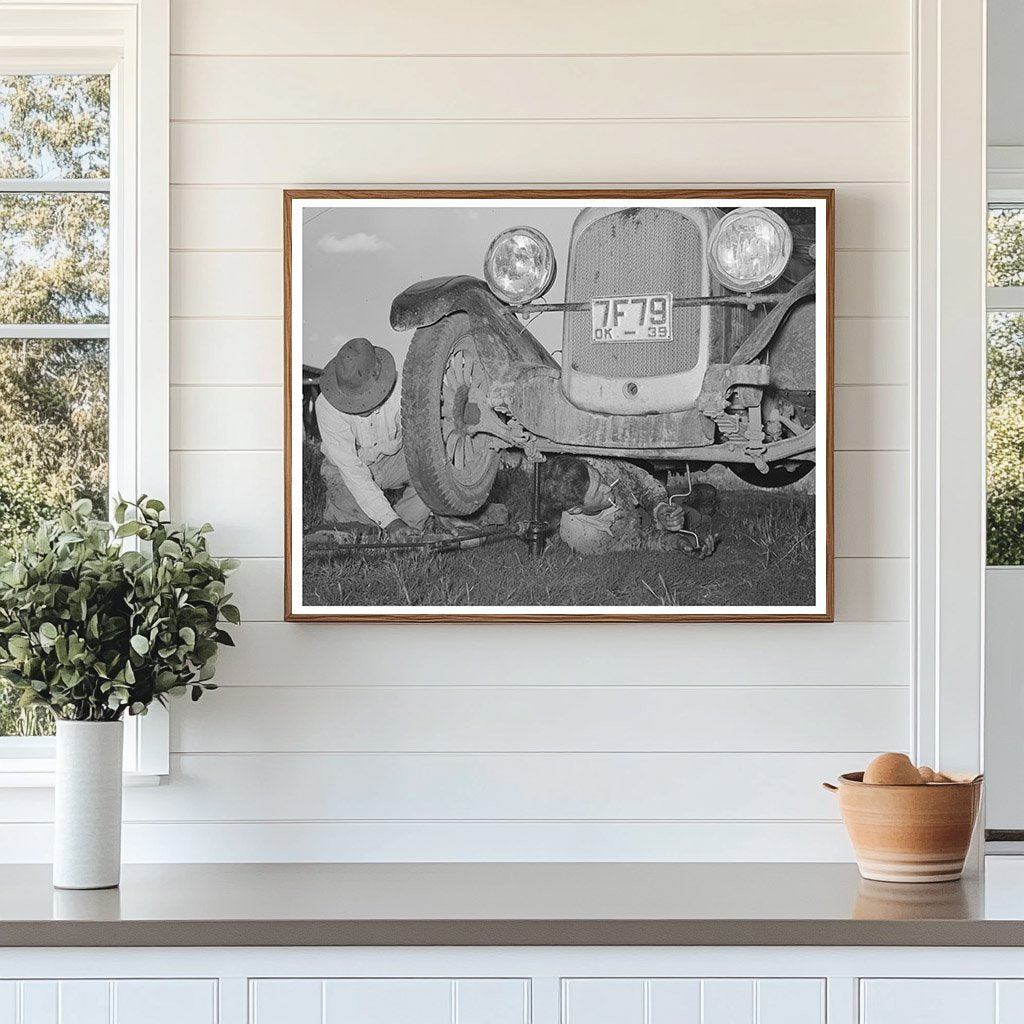 Migrant Steeplejack Fixing Car with Fathers Help 1939