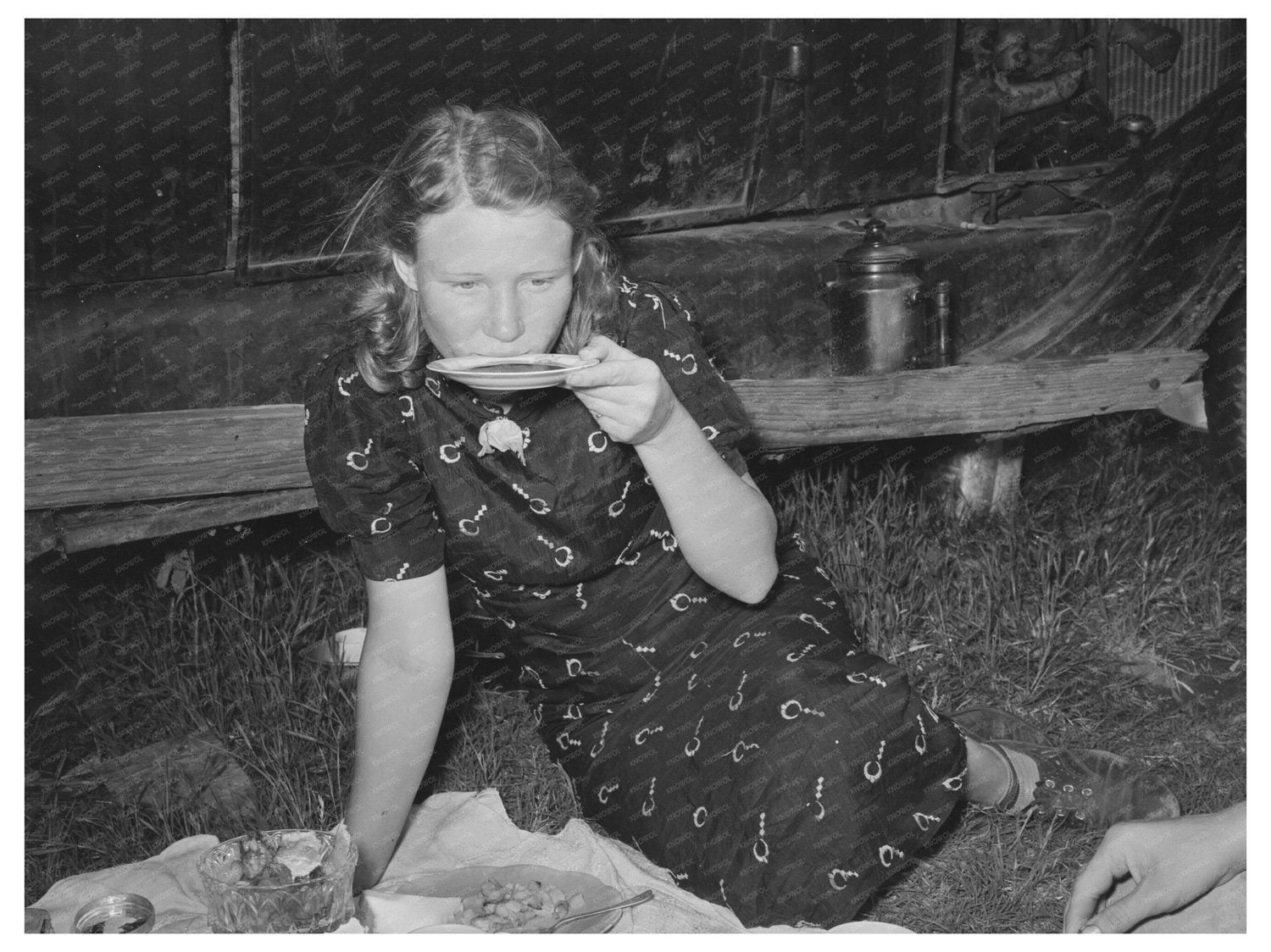 Migrant Woman Drinking Coffee Near Prague Oklahoma 1939