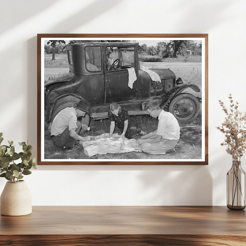 Migrant Workers Dining by Car Near Prague Oklahoma 1939