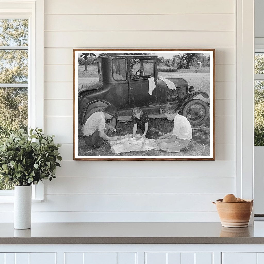 Migrant Workers Dining by Car Near Prague Oklahoma 1939