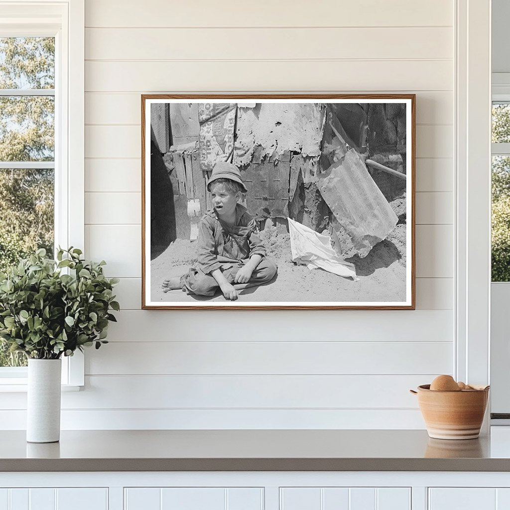 Young Boy by Tent Home in Webbers Falls Oklahoma 1939