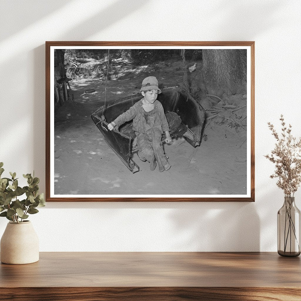 Boy Swinging with Father at WPA in Oklahoma June 1939